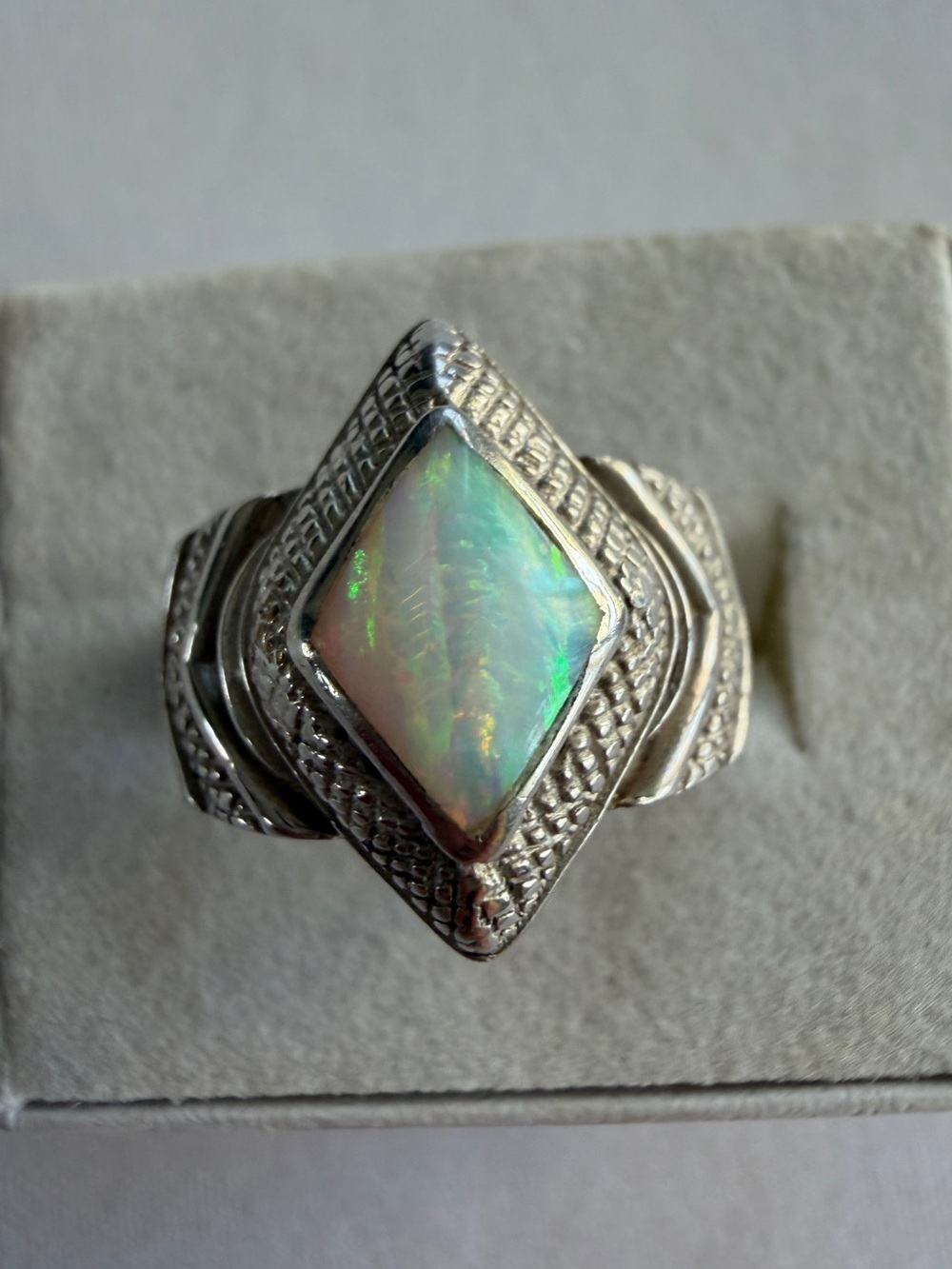 OTTO 925 Sterling Silver Vintage Statement Opal Geometric Ring
